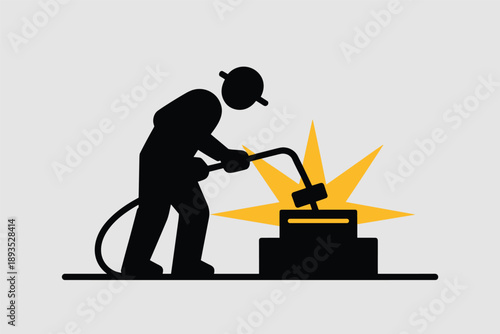 Welder at Work Flat Icon, metal fabrication concept