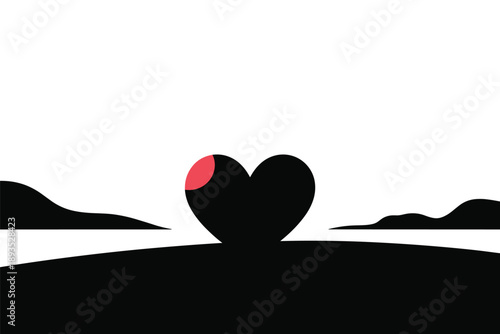 Minimalist Heart-Shaped Landscape, love and nature concept