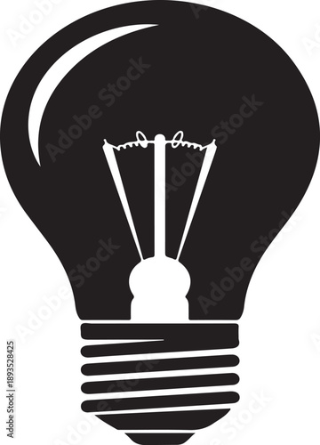 A stark black and white illustration depicts a traditional incandescent light bulb showcasing its glass enclosure filament and screw base high-quality professional detailed modern