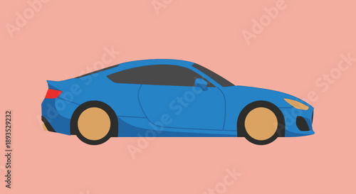 Blue sports car illustration on a peach background.