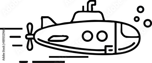 Fast Submarine Line Art Icon Under Water Movement