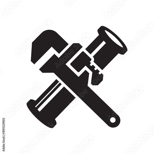 Pipe wrench and pipe icon. Representing plumbing repair, pipe installation, and maintenance service.