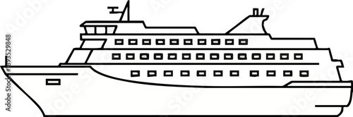 Large Passenger Cruise Ship or Ferry Boat Line Art Icon