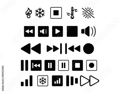 Multimedia control icons set on United Kingdom Flag – Union Jack Background