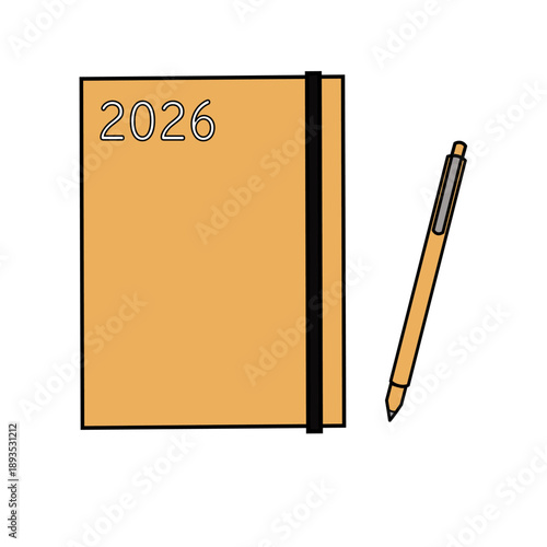 2026年手帳とペンのイラスト