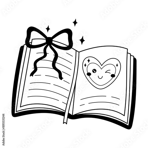 Valentine bookish clipart in black color , Romance books doodle, Valentines day vector illustration, Love readers sticker outline, Romantic school aesthetic.