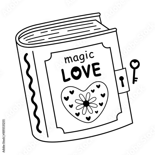 Valentine bookish clipart in black color , Romance books doodle, Valentines day vector illustration, Love readers sticker outline, Romantic school aesthetic.