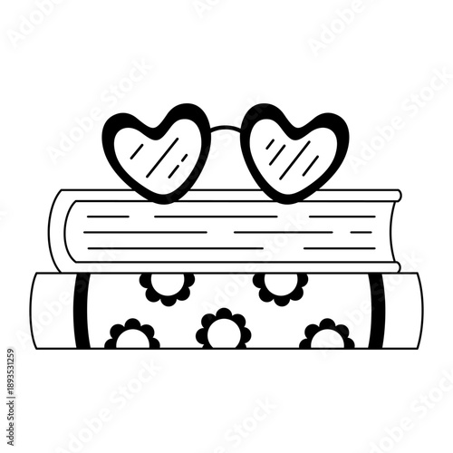 Valentine bookish clipart in black color , Romance books doodle, Valentines day vector illustration, Love readers sticker outline, Romantic school aesthetic.