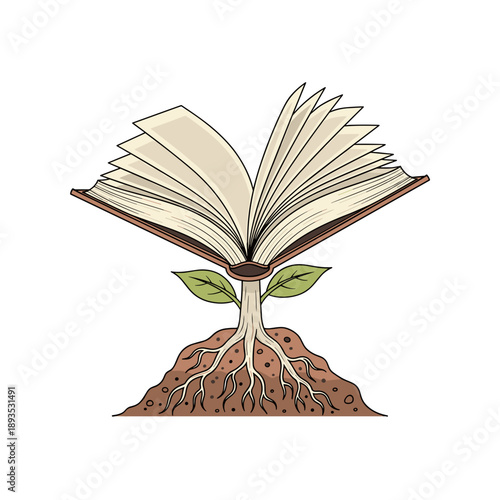 book sprouting from soil with green seedlings emerging education growth concept knowledge and nature connection outdoor environment learning industry concept agriculture sustainability concept