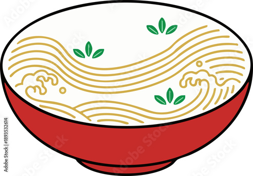 Red Bowl of Noodle Soup Simple Graphic Illustration