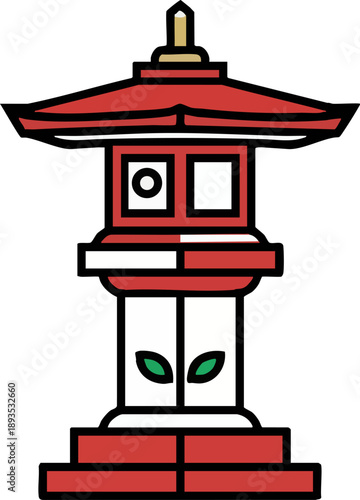 Traditional Red Japanese Stone Lantern Icon Illustration