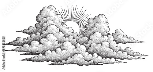 Vintage sky and cloud scene with halftone effect for posters and prints