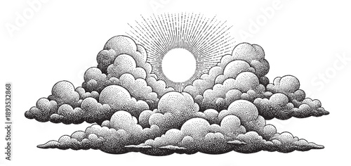 Abstract stipple dotwork illustration of clouds with gradation effect