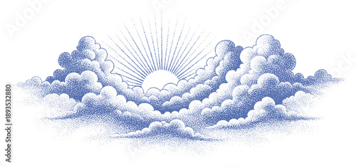 Abstract stipple dotwork illustration of clouds with gradation effect