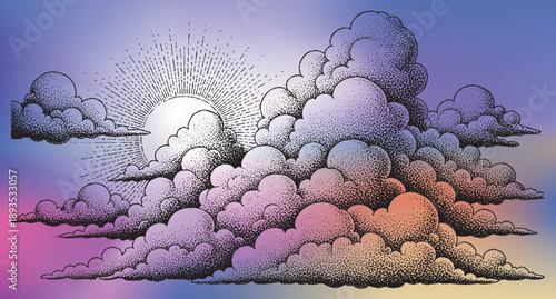 Abstract stipple and dotwork gradation in vintage style