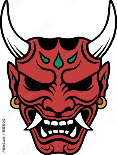 Traditional Japanese Demon Mask Illustration Isolated