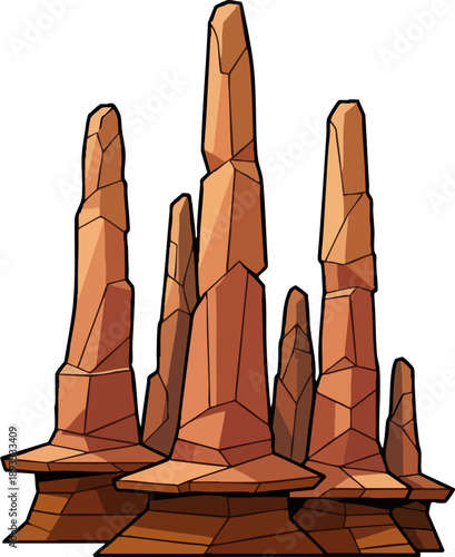 Isolated Vector Cartoon of Desert Rock Spires Landscape Illustration