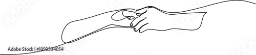 Continuous one line drawing of two hands holding each other firmly.
