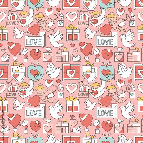 Valentines Day Pattern with Hearts and Angels.