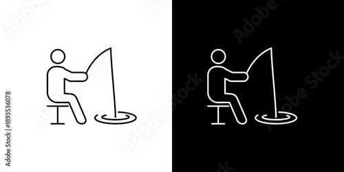 Simple line art vector icon depicting a person engaged in the hobby of fishing, portraying a relaxing outdoor recreational activity