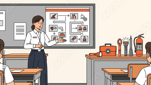 Female instructor teaching emergency preparedness in a classroom setting.