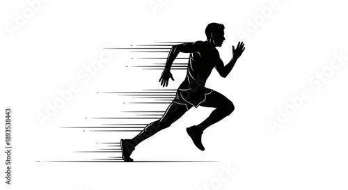 A male athlete sprinting forward with motion blur effect, conveying speed and energy, viewed from the side.