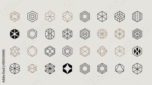 Wallpaper Mural An assortment of delicate geometric line art icons and symbols primarily featuring hexagonal and circular shapes on a neutral background high quality professional detailed modern elegant Torontodigital.ca
