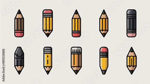 A colorful illustration depicts nine pencils in various states of use ranging from sharp to stubby arranged in two rows high quality professional detailed modern elegant