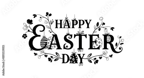 Celebratory Easter Day illustration with floral elements and decorative typography