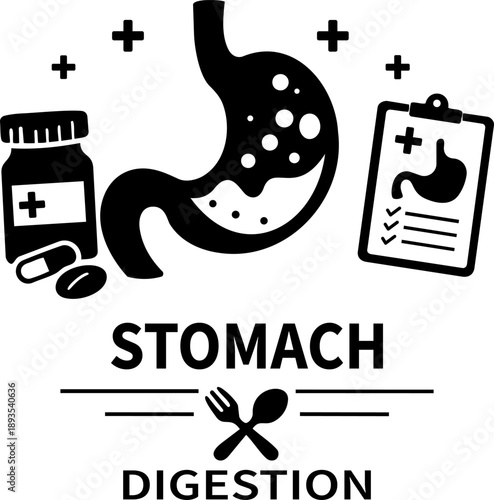 Stomach Digestion Gastroenterology Black and White Medical Icon