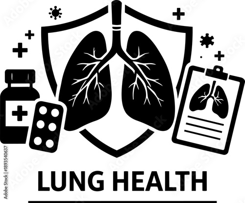 Lung Health Pulmonology Respiratory Care Black and White Medical Icon
