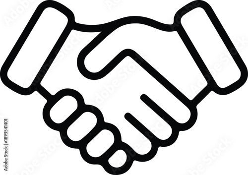 Handshake Agreement Icon Outline, Simple black outline handshake icon symbolizing agreement, partnership, trust, and cooperation, commonly used for business, teamwork, and contract concepts.

