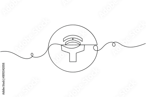 Speaker sound icon inside a circle frame continuous one line drawing on white background minimalist audio volume symbol outline vector illustration
