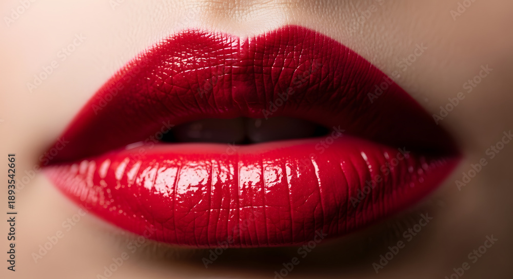 Fototapeta premium Womans Lips with Red Lipstick Closeup.
