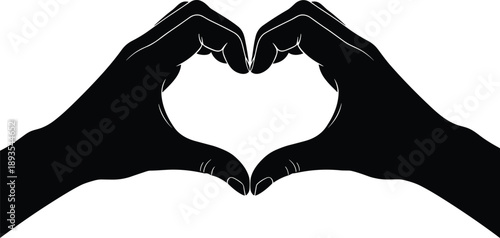 Silhouette vector illustration of two human hands making a heart shape isolated on white background for love romance and valentine day design concepts.