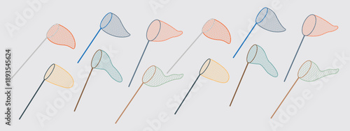 Colorful Nets on Wooden Sticks Arranged in Abstract Pattern for Sports and Decorative Artwork
