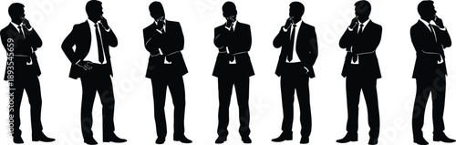 Thinking Businessman Silhouette Vector Set Featuring Professional Men In Suits In Pensive Poses Brainstorming And Decision Making Isolated On White Background For Corporate Design (25 words)