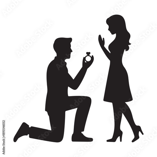 Romantic Marriage Proposal Silhouette Vector e