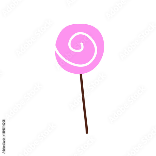 Lollipop, sweet round candy on stick. Sugar swirl, lollypop dessert. Confectionery snack. Circle lolly pop caramel, yummy food icon. Flat vector illustration isolated on white background