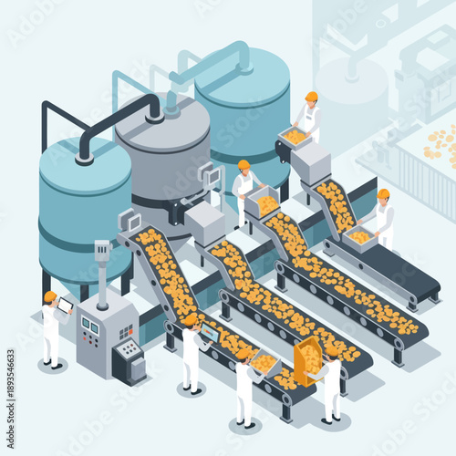 Food Processing Factory Workers Production Line.
