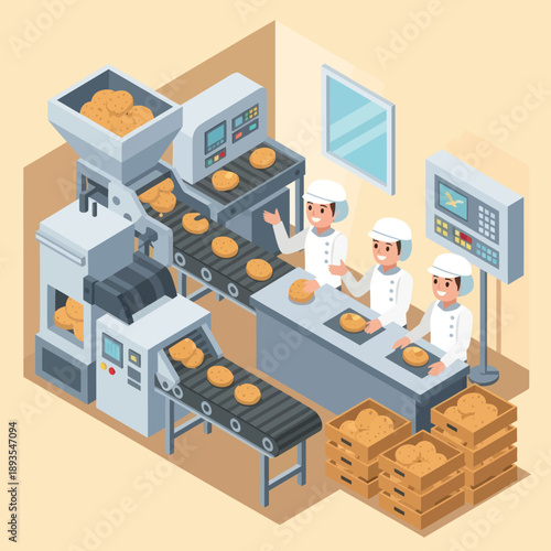 Food Production Line Workers in Factory.