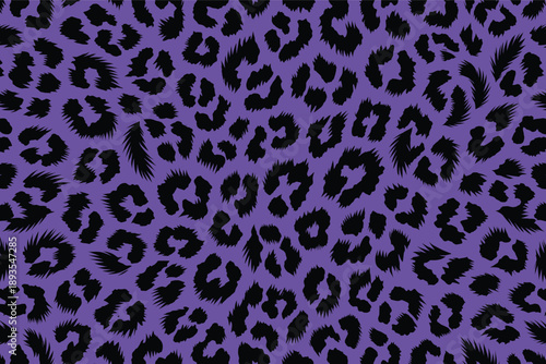 A close-up of a leopard's fur texture and pattern on a purple background surface showcasing wild animal skin