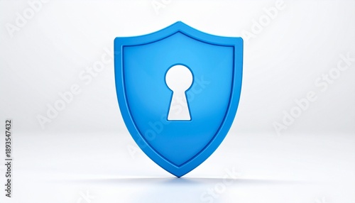 Blue shield icon with central keyhole symbol in gradient 3D style representing digital security.