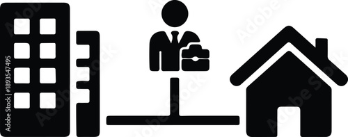 Silhouette businessman connecting office building to home remote work illustration vector