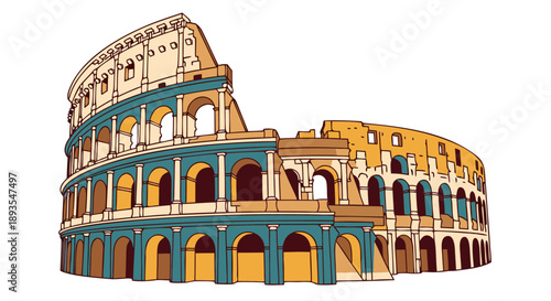 Colosseum vector illustration of Rome's ancient amphitheater, a symbol of Roman heritage and architectural grandeur