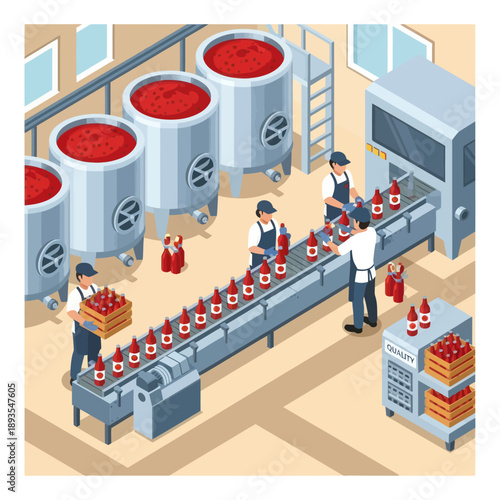 Food Processing Factory Workers Inspecting Products.