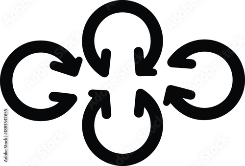 Silhouette circular arrow graphic representing rotation cycle and process illustration vector