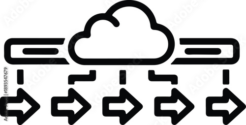 Silhouette cloud computing data distribution network connection arrow flow illustration vector