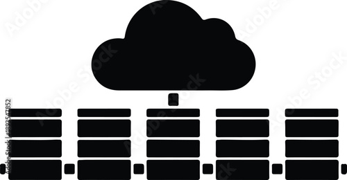 Silhouette cloud data storage server network technology icon illustration vector