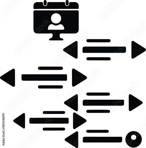Silhouette computer screen with user icon and directional arrows illustration vector